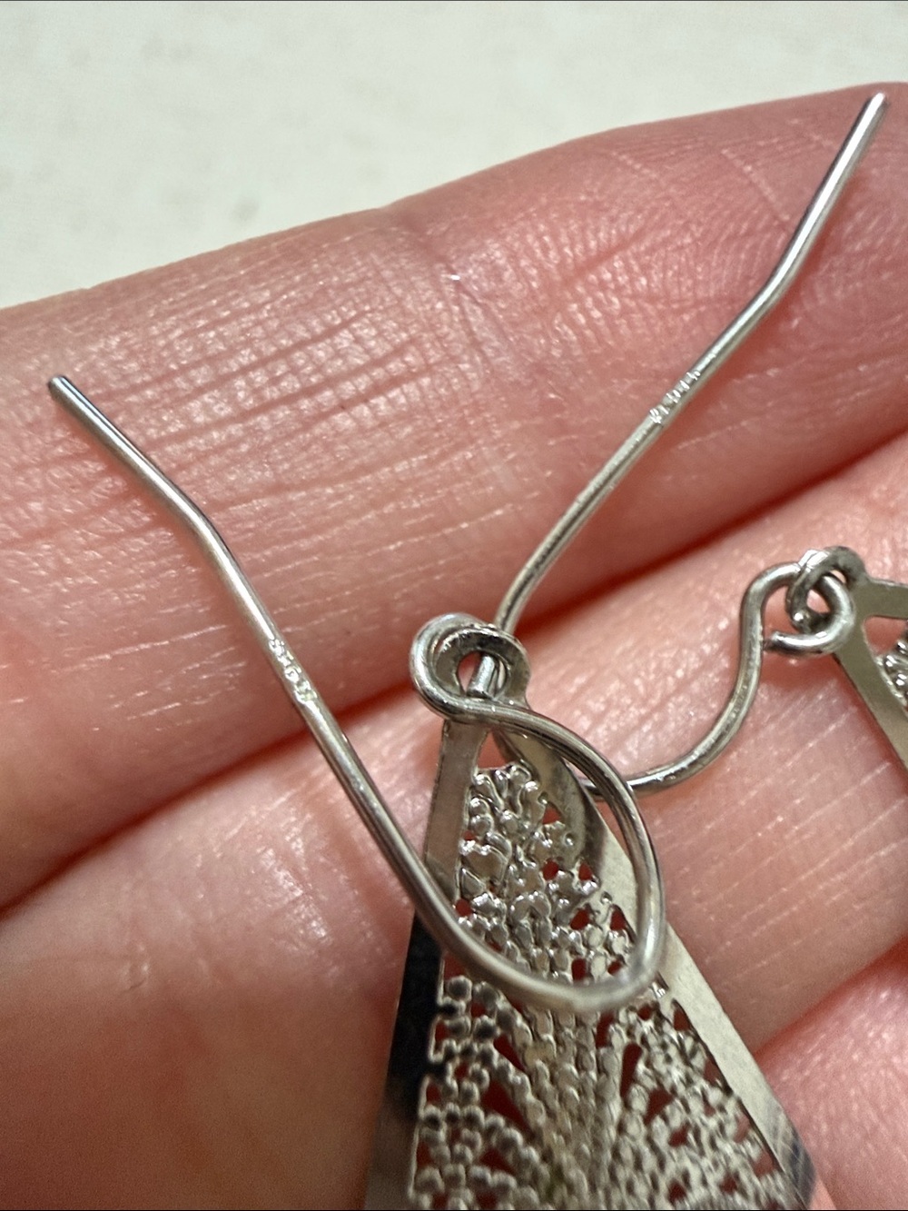 Sterling Silver Heart Filigree Drop Earrings - Picture 5 of 9